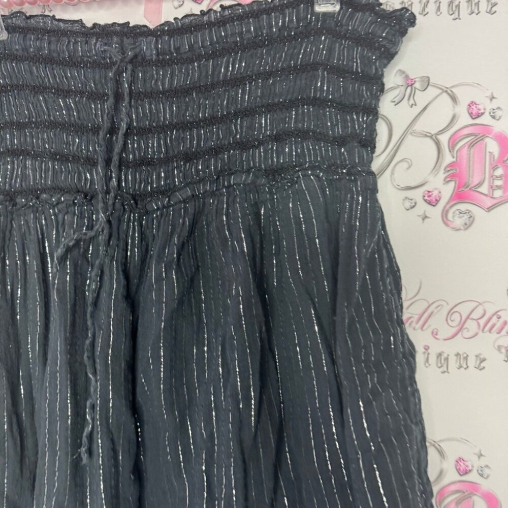 Skirt/dress sparkly thread stripes black silver waist tie up flowy maxi cute - Picture 9 of 9